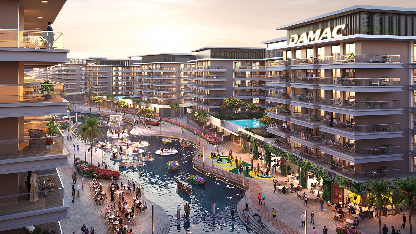 DAMAC Riverside Views waterfront apartments and canal, Dubai