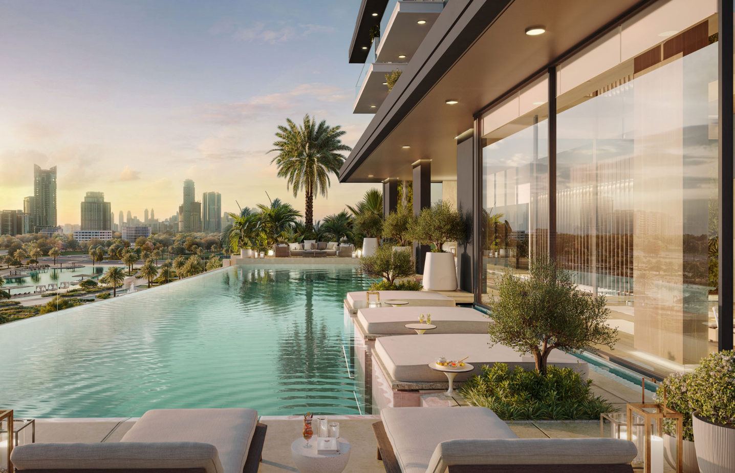 Pool deck at dusk