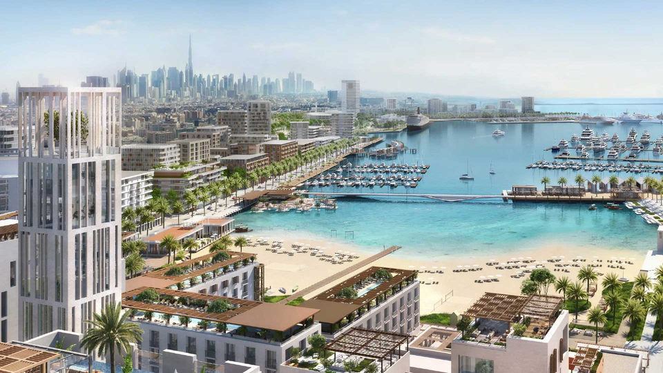 Emaar community render with skyline backdrop