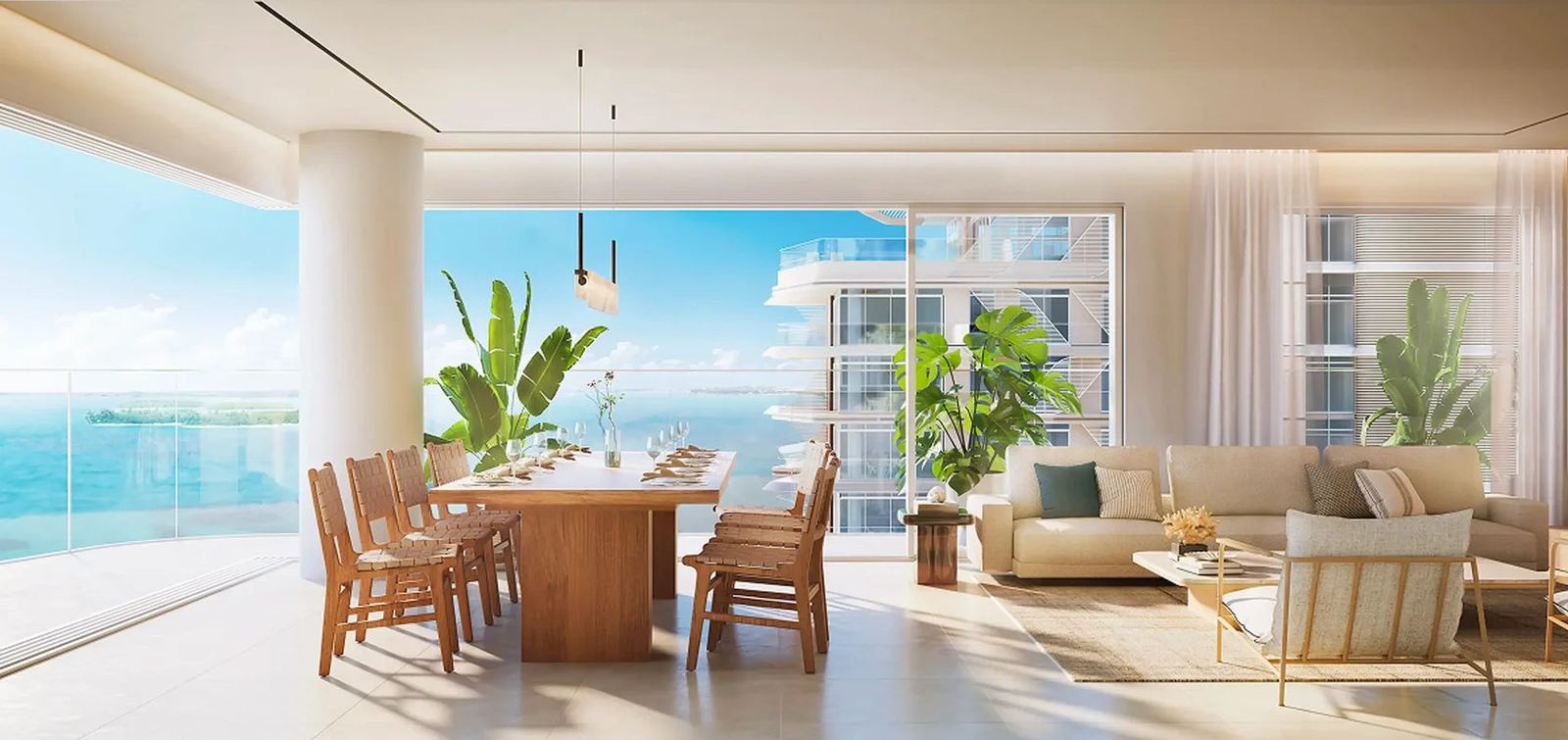 Residence living and dining room with open sea view