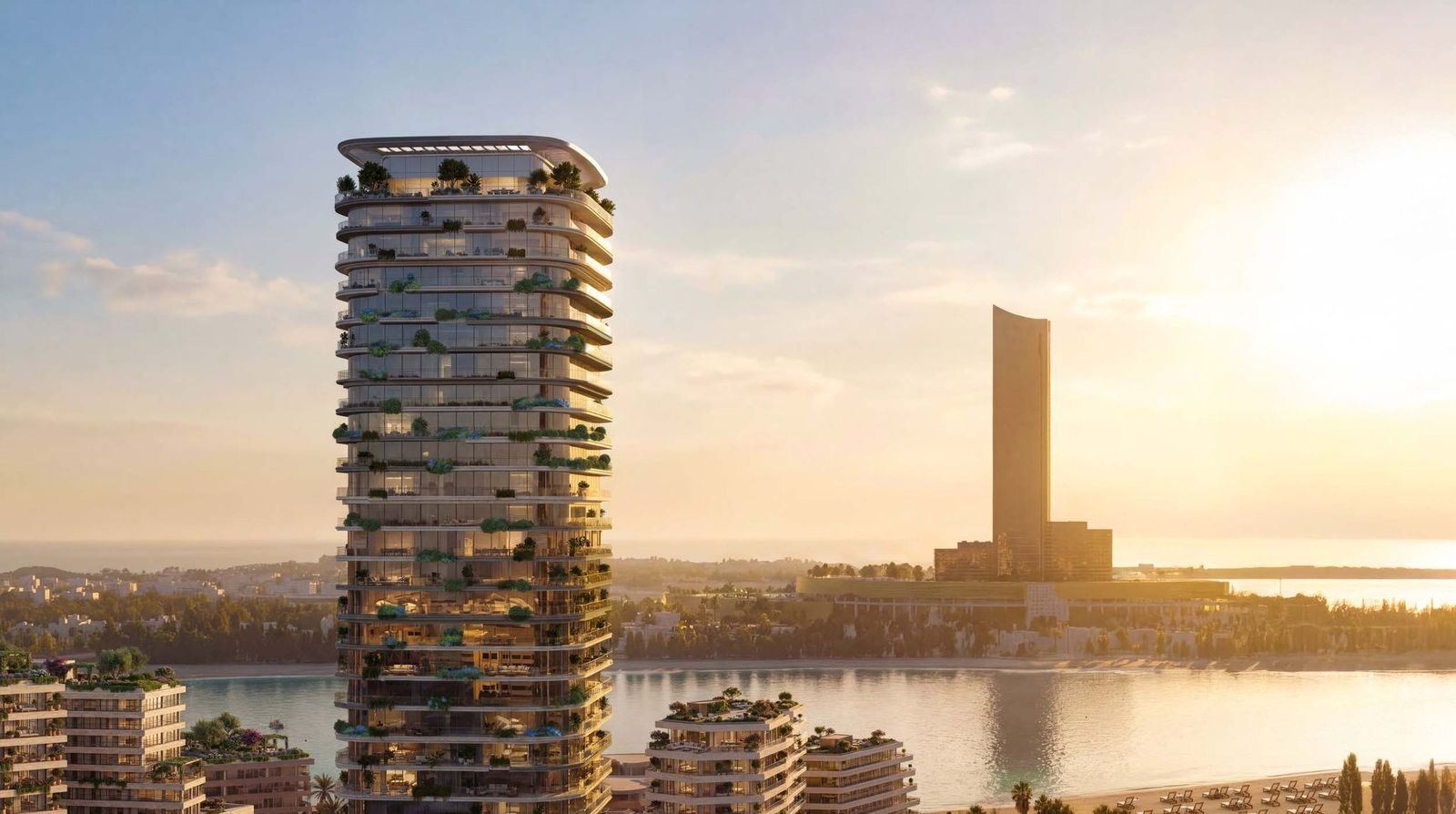 Le Chateau by Beyond — 31-floor waterfront tower at sunset, Evermore, Ras Al Khaimah