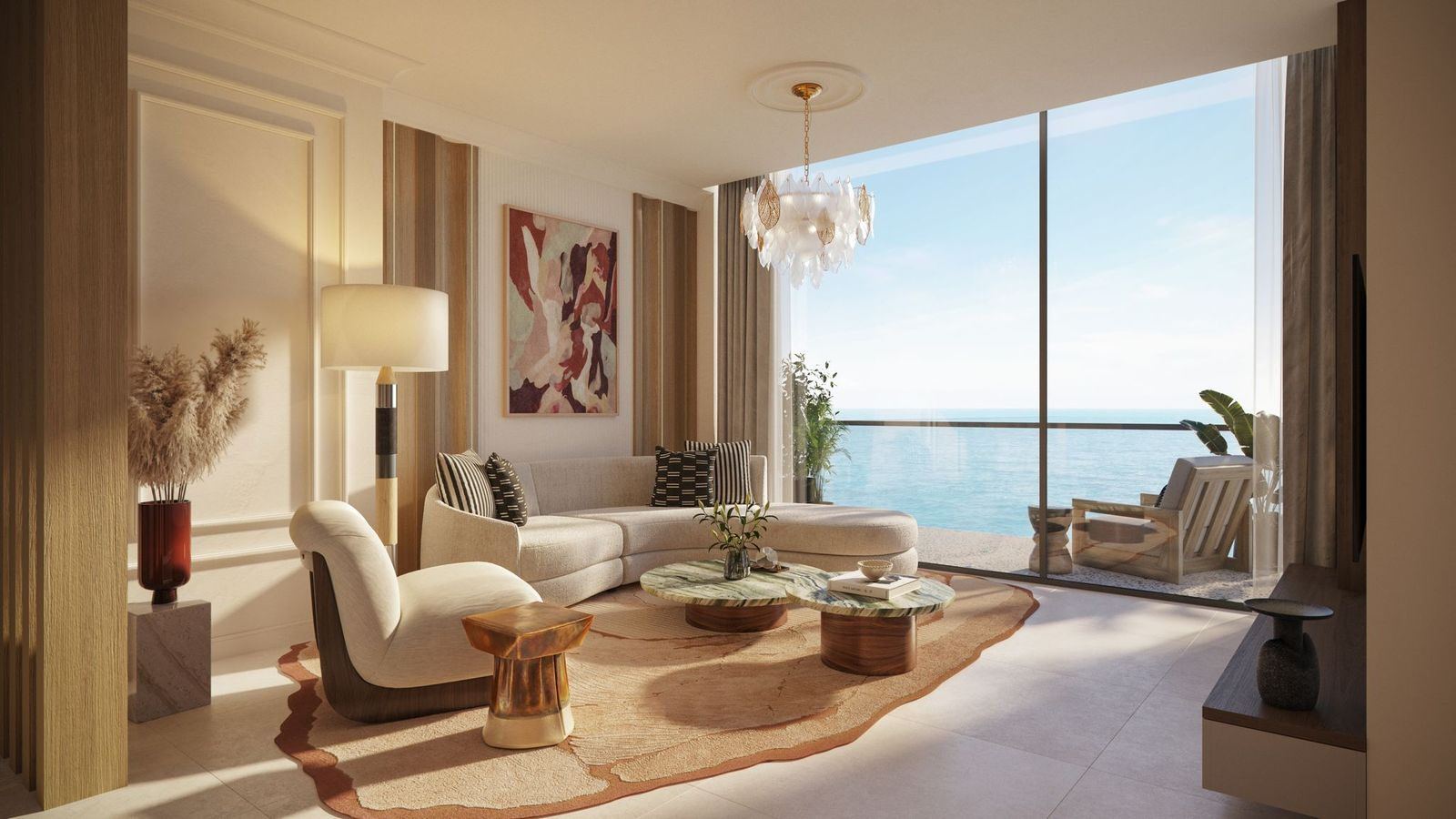 Living room with floor-to-ceiling sea view
