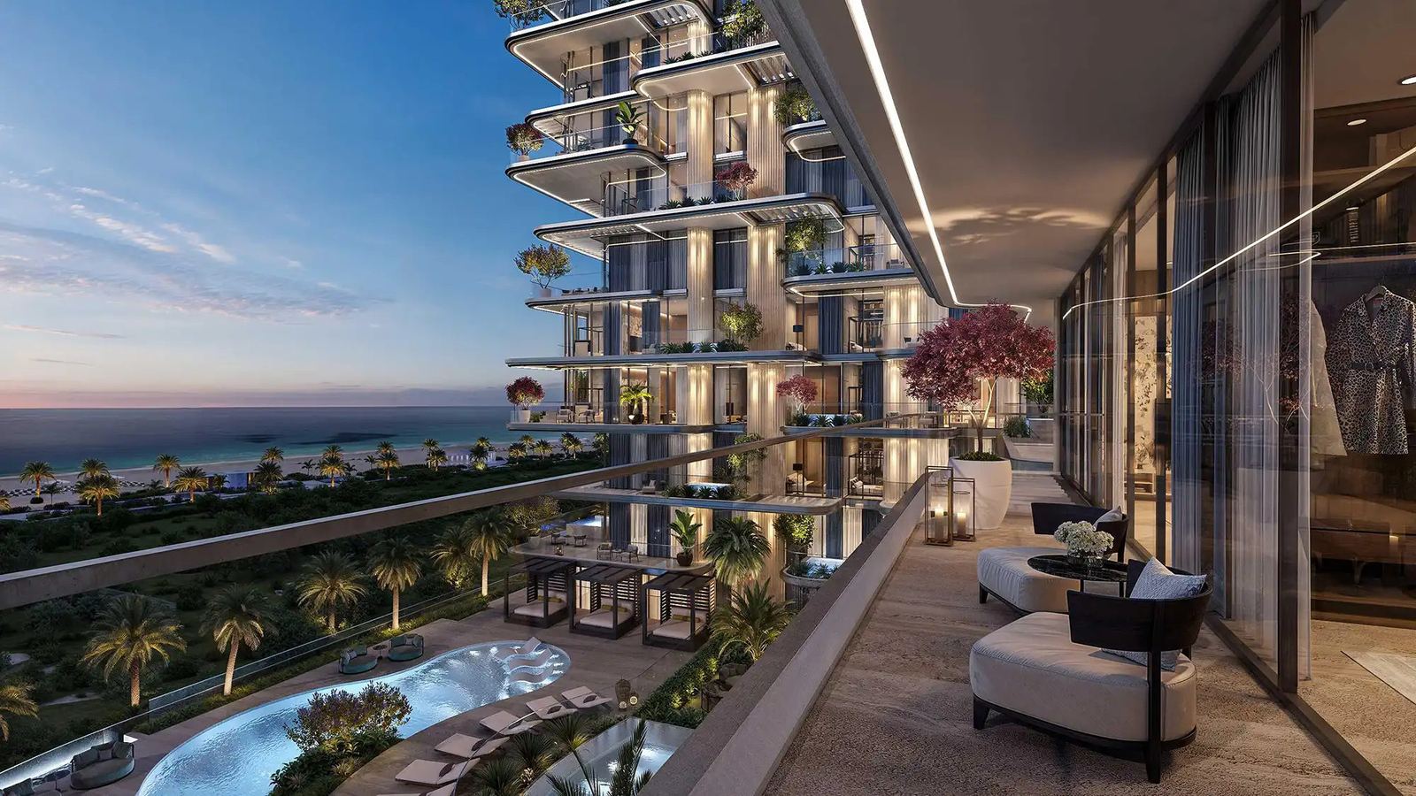 Terrace lounge overlooking the pool deck and open sea