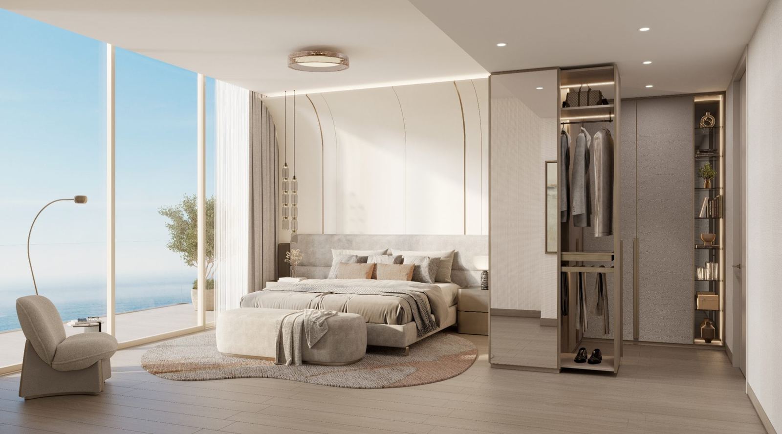 Principal bedroom with floor-to-ceiling sea views