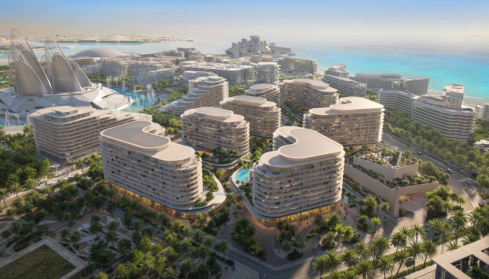 The Row Saadiyat — aerial view of the seven buildings beside Zayed National Museum